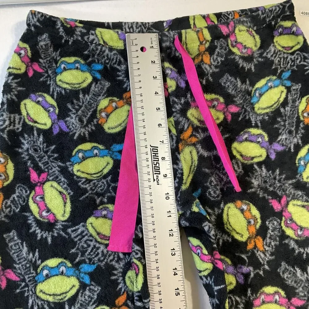 Nickelodeon Women Sleepwear XL Black Pajama Pants Graphic Print Fleece Teen 28”